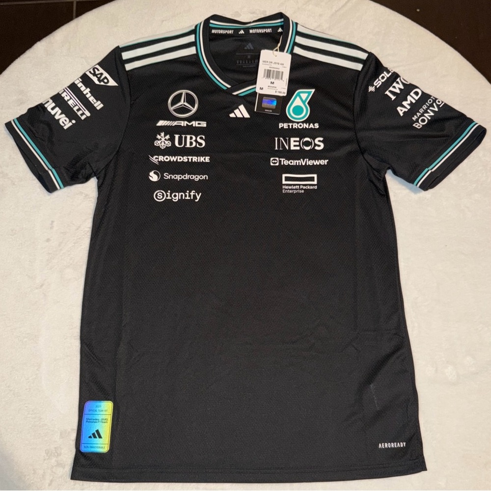 Adidas Black Mercedes AMG Petronas Men’s  Sz M Formula One Driver Jersey JY2607